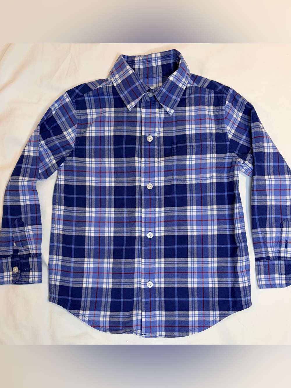 Janie and Jack Blue Plaid Button Down Shirt sz 3 EUC smoke free home